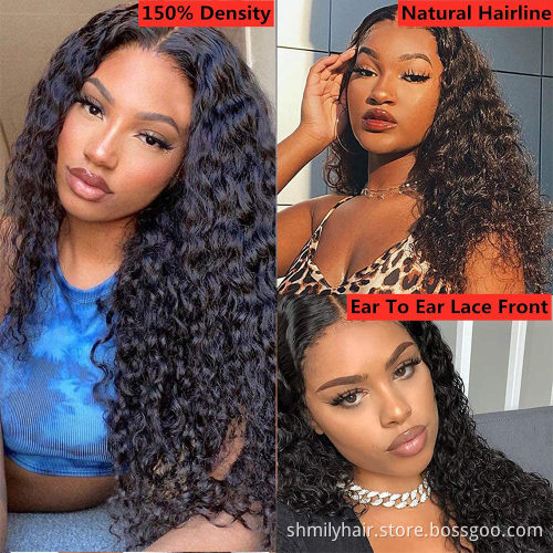 Shmily Brazilian Kinky Curl Swiss Lace Frontal Wig 8-30 Inch Glueless Lace Front Wigs Natural Human Hair Wigs For Black Women